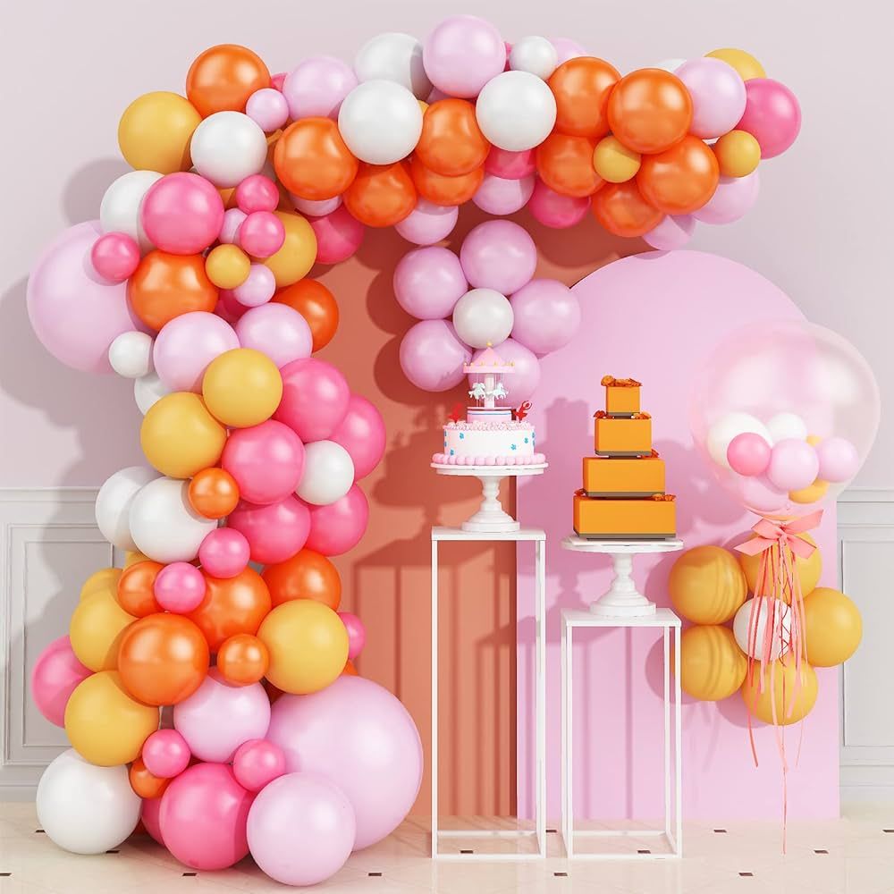 Pink Balloons Garland Arch Kit, Pink Yellow Orange Balloon Garland Balloons Arch Kit, Latex Party... | Amazon (US)