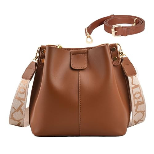 Small Leather Bucket Bag for Women Hobo Crossbody Bucket Bags and Purses with Guitar Strap Shoulder Bucket Handbag (Brown) | Amazon (US)