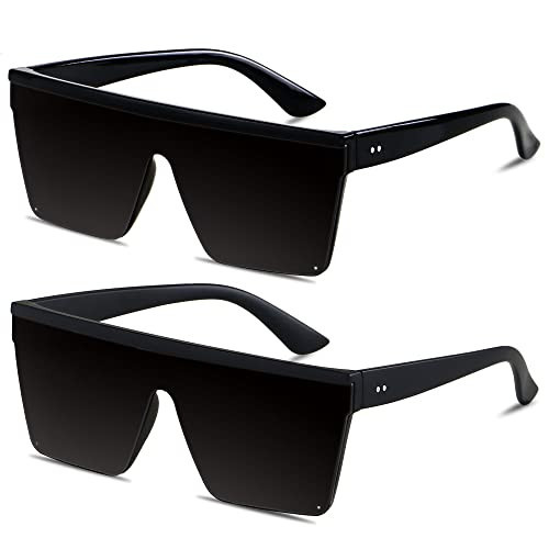 LYZOIT Square Oversized Sunglasses for Women Men Big Shield Large Rimless Shades Super Dark Black Sun glasses sensitive eyes | Amazon (US)