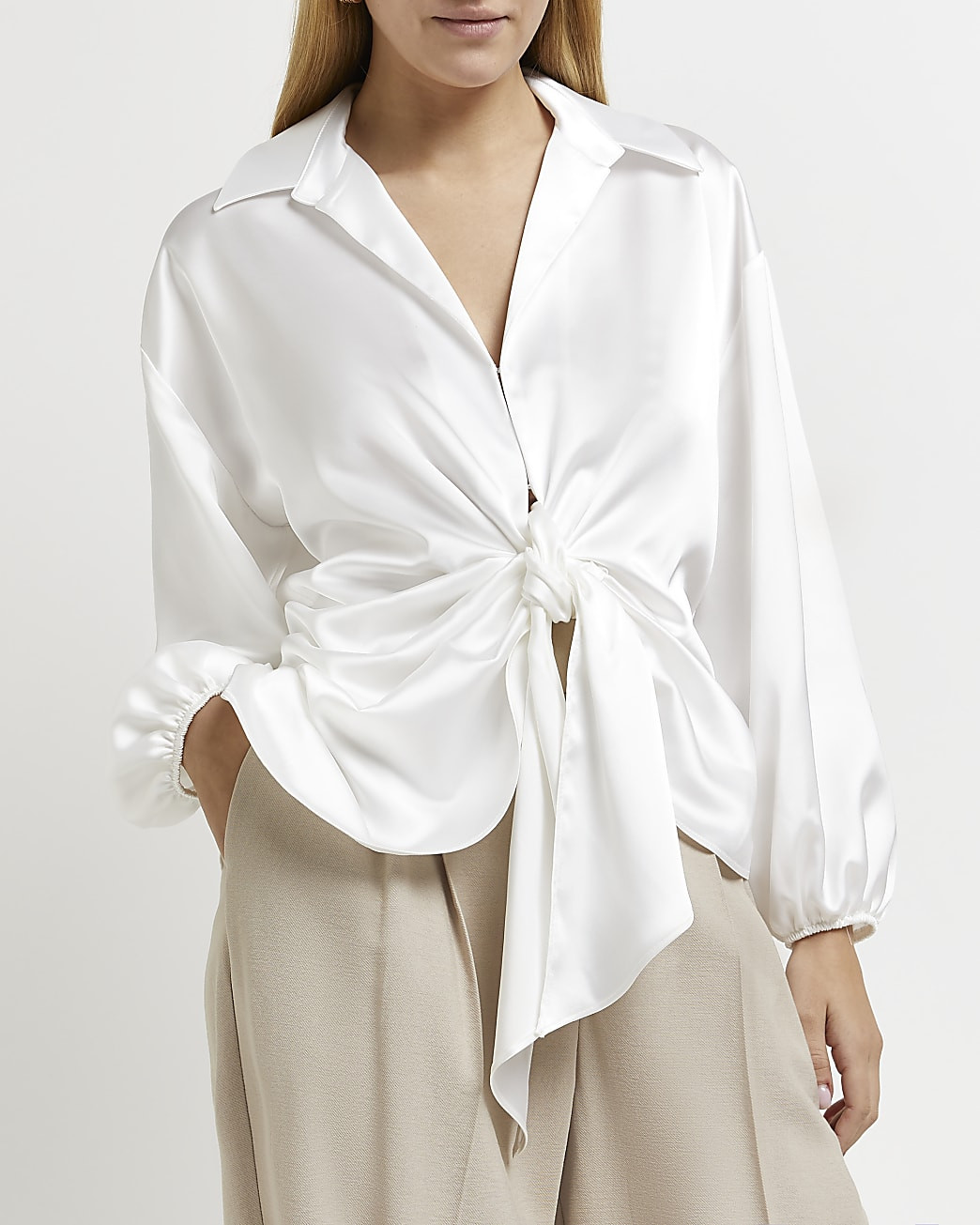White tie front blouse | River Island (UK & IE)