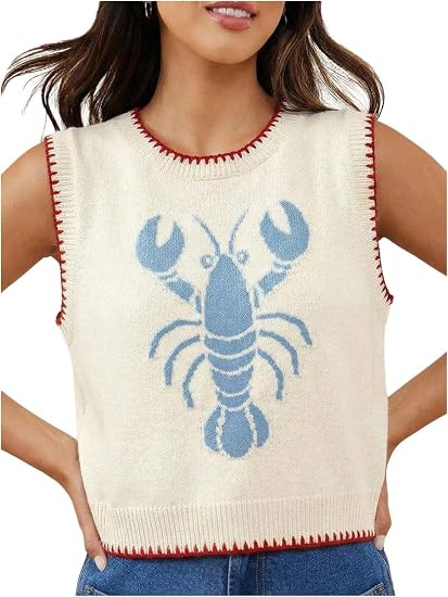 Verdusa Women's Lobster Crochet Tank Tops Sweater Vest Sleeveless Knit Tops Funny Shirts | Amazon (US)