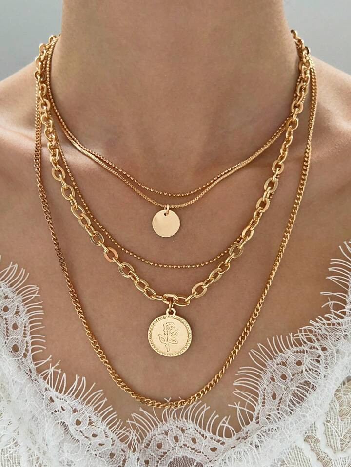 2 peças/conjunto Colar em camadas coin charm | SHEIN