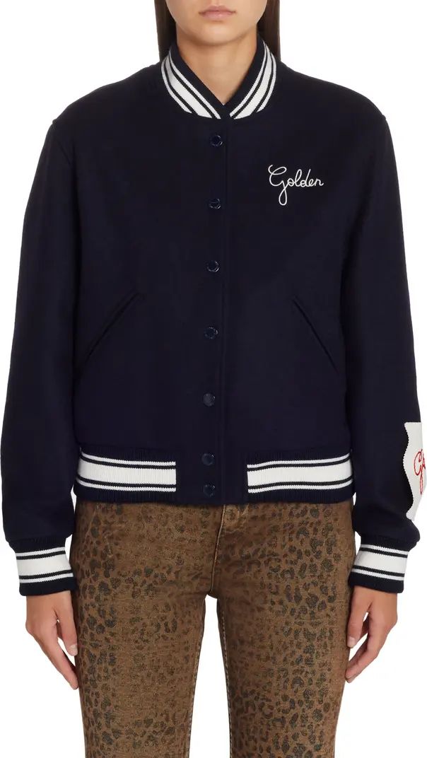 Dirce Embroidered Logo Wool Blend Bomber Jacket | Nordstrom