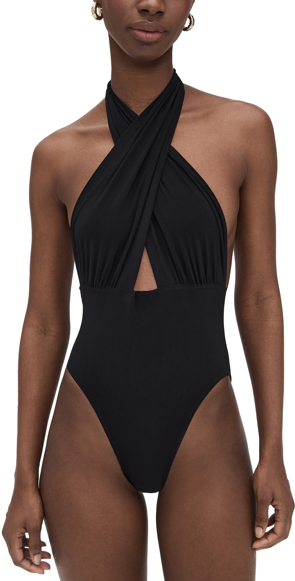 Norma Kamali Cross Halter Mio One Piece Black XL | Shopbop
