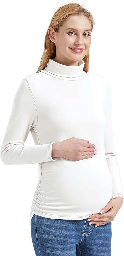 Foucome Maternity Turtleneck Long Sleeve Shirts Fleece Lined Basic Layering Slim Fit Pregnancy Th... | Amazon (US)