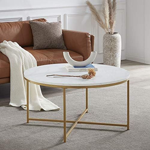 BELLEZE Modern Round Coffee Table Stylish Living Room Home Decor, Mid Century Small Accent Piece ... | Amazon (US)