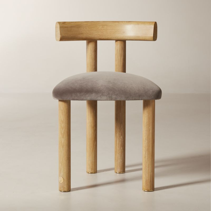 Perle Grey Performance Velvet and Oak Wood Dining Chair by goop | CB2 | CB2