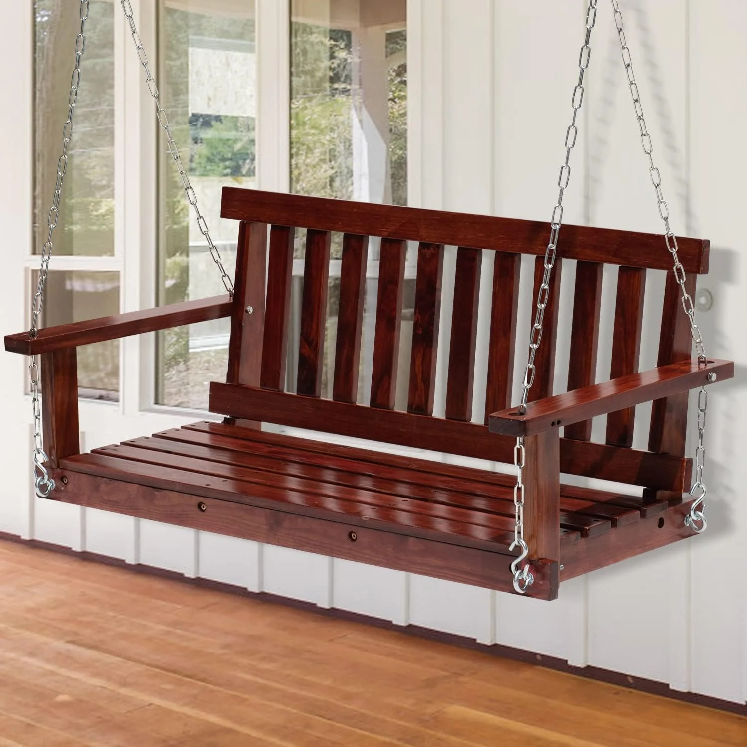 Wooden Porch Swings Outdoor Bench Swing 48 inch Solid Wood Patio Bench for Garden, Yard, Patio, H... | Walmart (US)