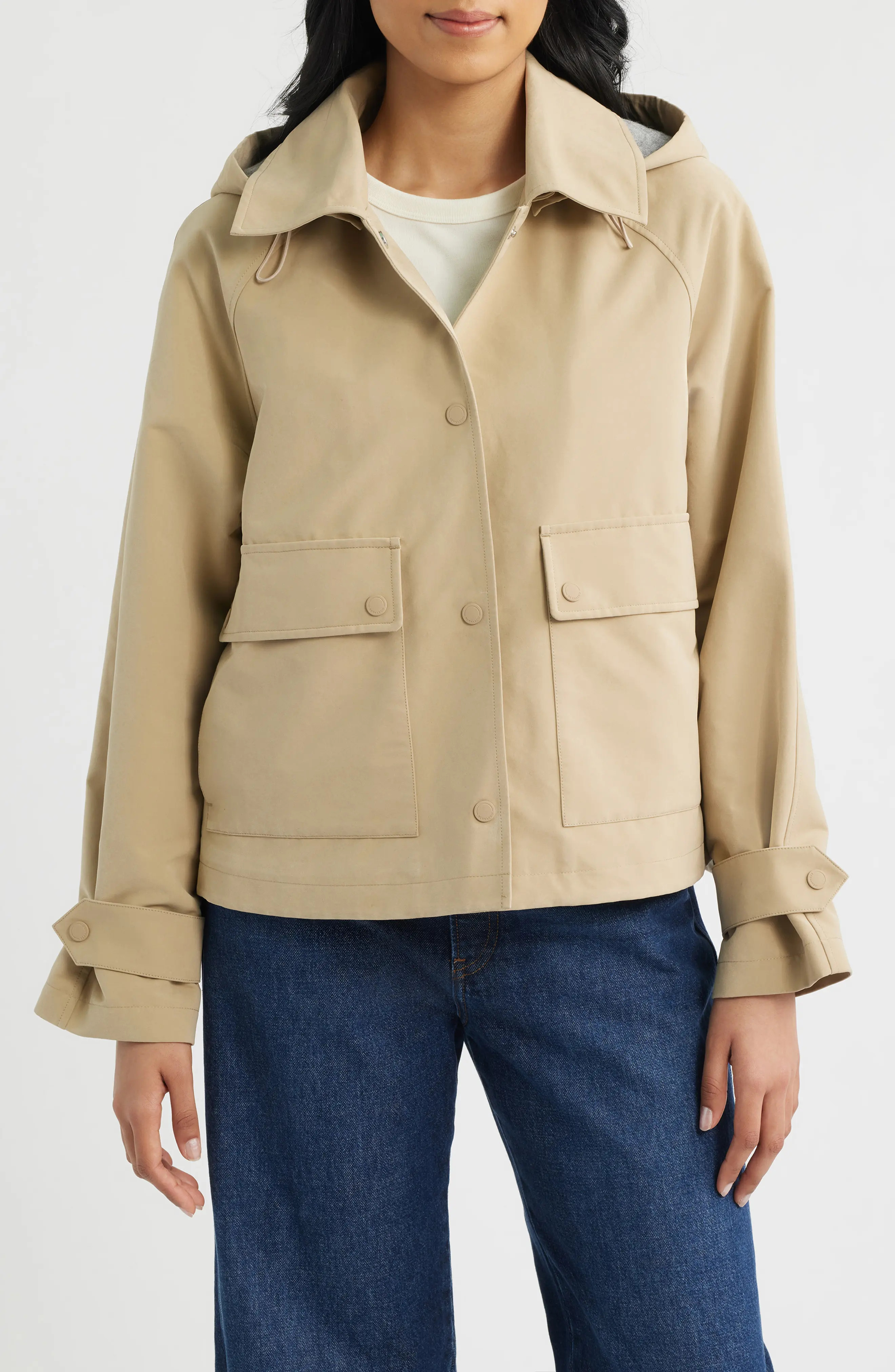 Bernardo Short Hooded Raincoat in Khaki at Nordstrom, Size Small | Nordstrom
