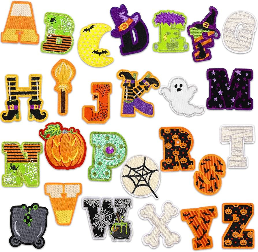 Whaline 26Pcs Halloween Iron-On Sew-On Patches Cartoon A to Z Letter Heat Transfer Iron Patches C... | Amazon (US)