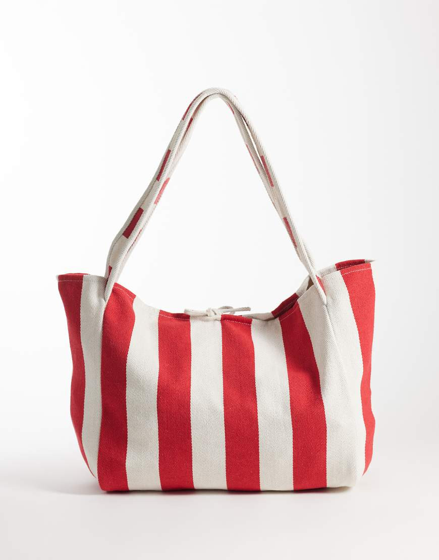 ASOS DESIGN striped canvas tote bag in red-Multi | ASOS (Global)