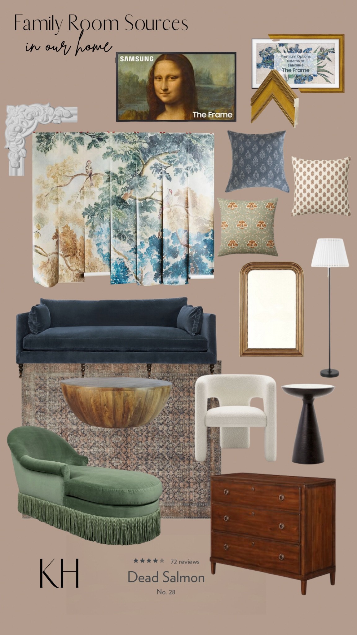 Green chaise is from River & Bord from the max collection. Was not linkable here on LTK. Dresser in our home is antique but this option looks very similar

#LTKhome