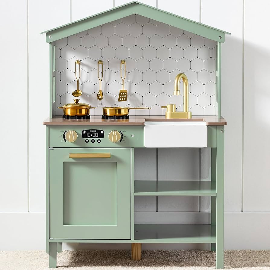 Best Choice Products Pretend Play Wooden Farmhouse Kitchen Set for Kids w/Toy Storage, Clicking K... | Amazon (US)