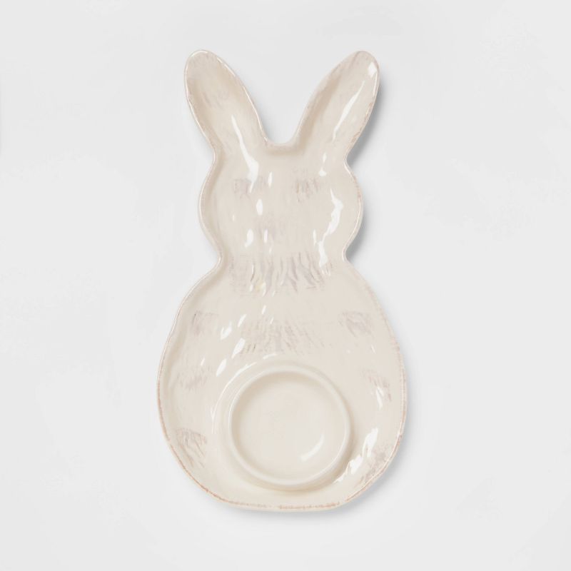 13&#34; x 7&#34; Stoneware Bunny Platter with Dip Bowl White - Threshold&#8482; | Target