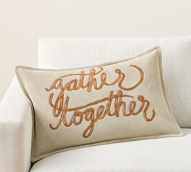 Gather Together Suede Embroidered Lumbar Pillow | Pottery Barn (US)