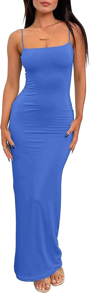 LILLUSORY Womens Summer Casual Slip Dresses Spaghetti Strap Bodycon Maxi Dress | Amazon (US)