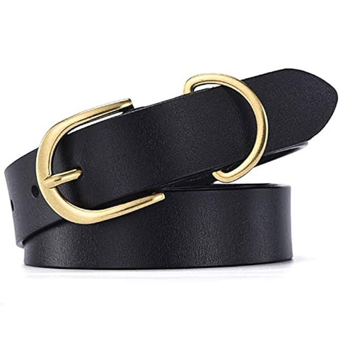 Ayli Women's Handcrafted Gold Color Metal Buckle Genuine Leather Belt | Amazon (US)