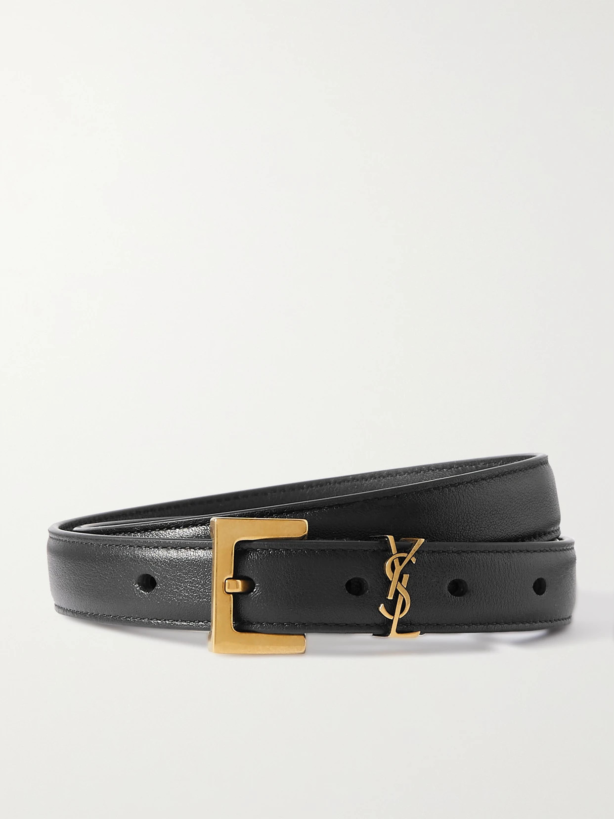 SAINT LAURENT - Cassandre Leather Belt - Black | NET-A-PORTER (US)