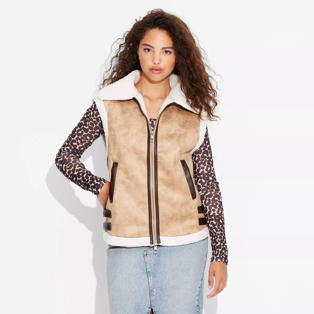 Women's Faux Shearling Vest - Wild Fable™ Tan | Target