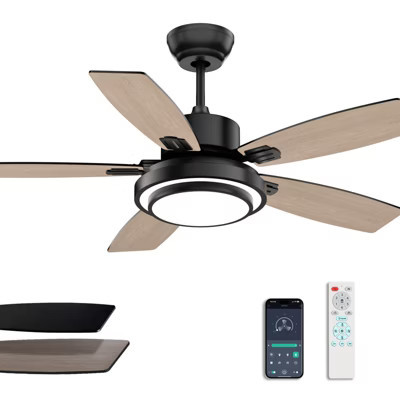 Siljoy 42-in Black Ceiling Fan with black or Oak Color Blades Ceiling Fan With Light - Remote Included | Target