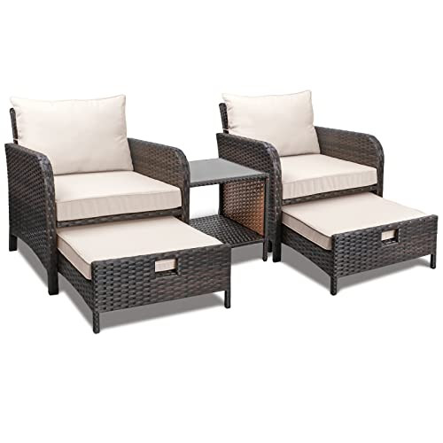 LEVELEVE Balcony Furniture 5 Piece Patio Conversation Set, PE Wicker Rattan Outdoor Lounge Chairs... | Amazon (US)