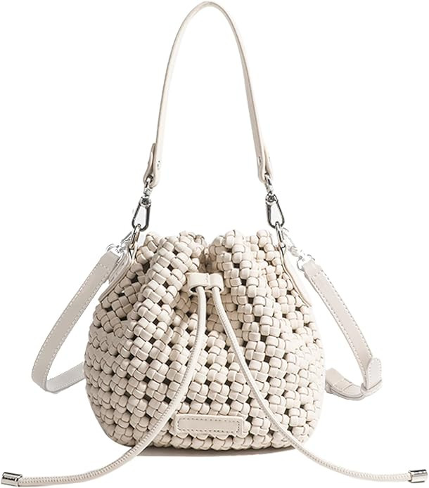 JINMANXUE Fashion Hollow Bucket Tote Bag For Women, Crossbody Female Handbag Woven Silk bag Leisu... | Amazon (US)