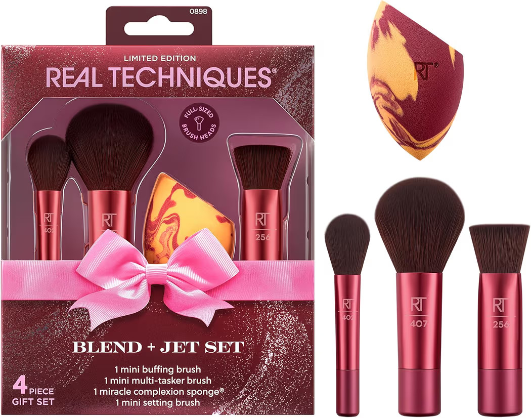 Real Techniques Blend + Jet Set Travel Makeup Brush & Sponge Set, 4 Piece Mini Holiday Gift Set f... | Amazon (US)
