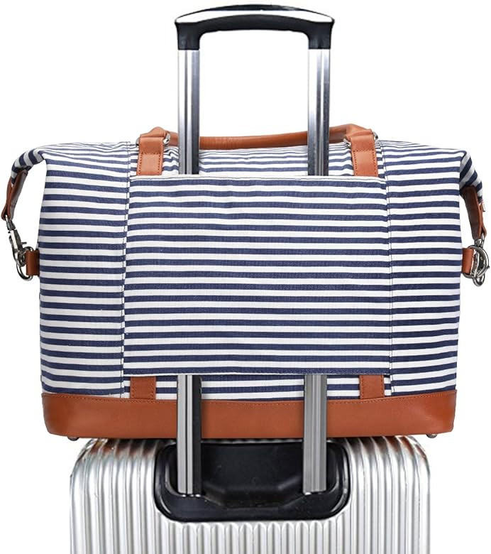 S-ZONE Women Travel Tote Canvas Weekender Bag Carryon Shoulder Duffel PU Leather Purse | Amazon (US)