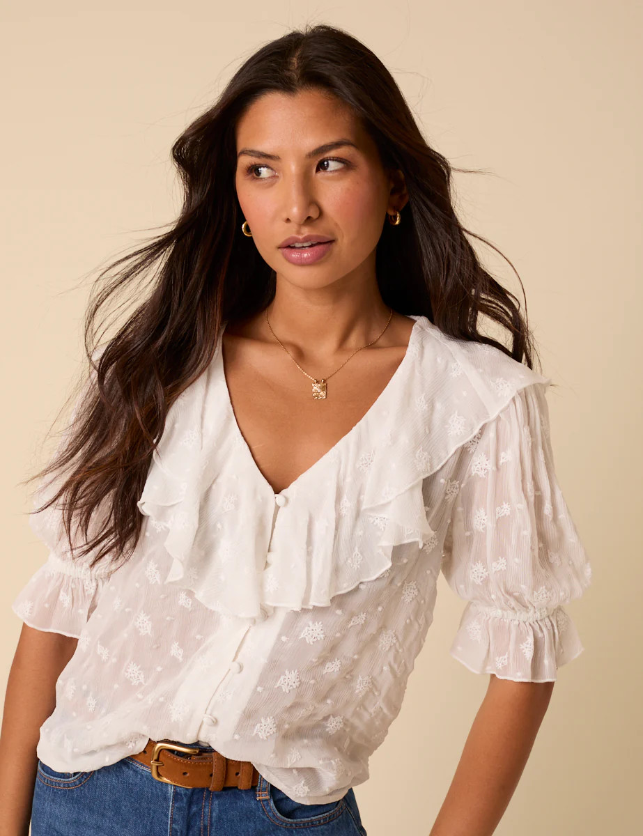 White Embroidered Frill Blouse | Nobody's Child