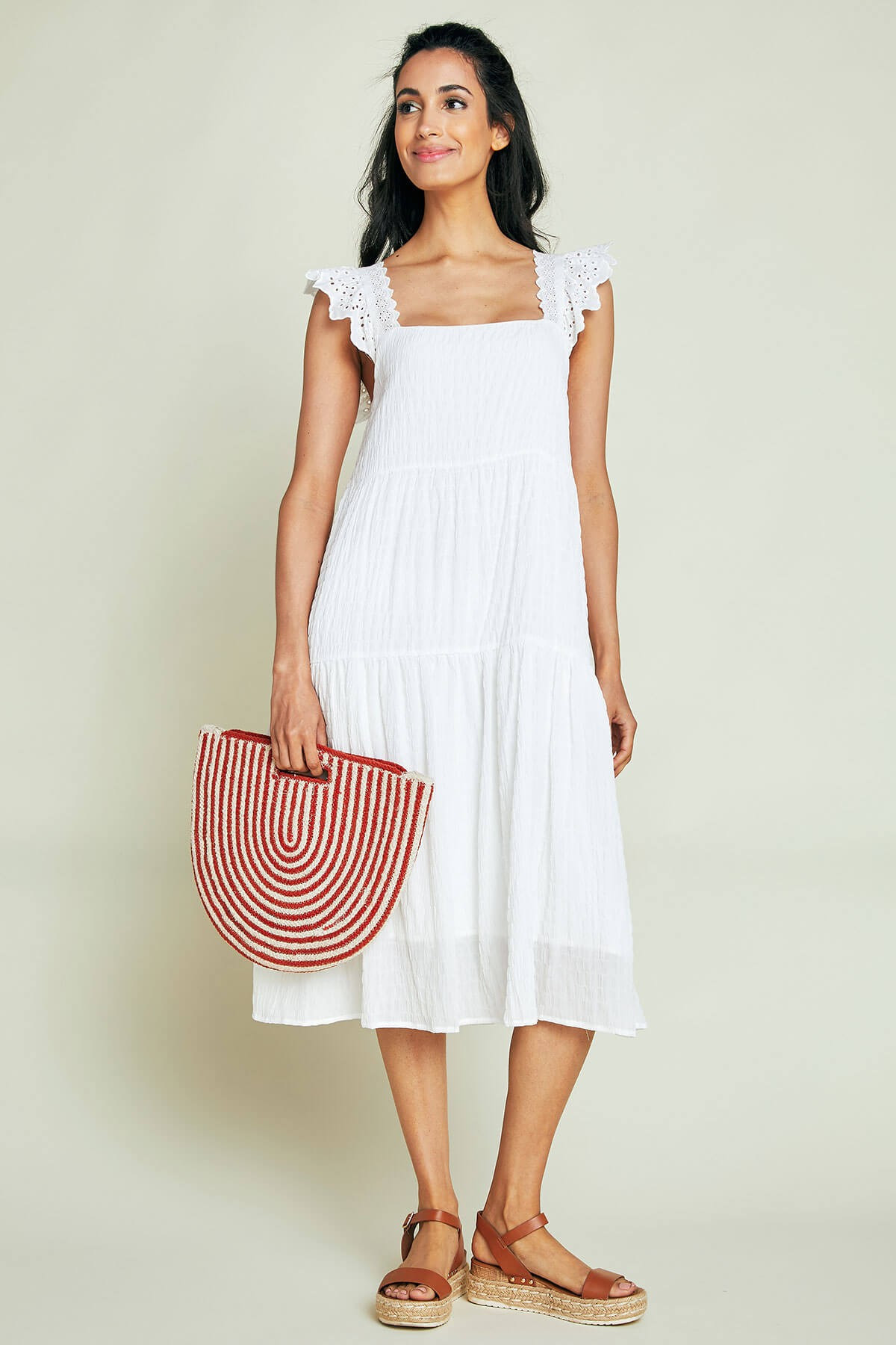 Lush Eyelet Sleeve Tiered Midi Dress | Social Threads