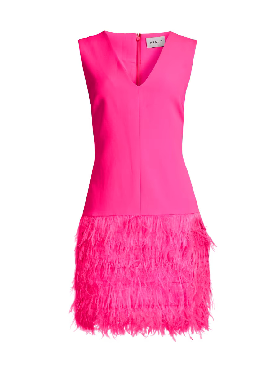 Veronica Feathered Cady Dress | Saks Fifth Avenue