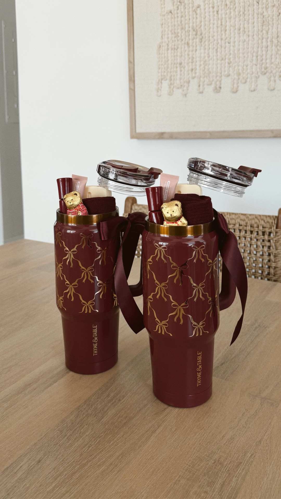 These adorable bow tumblers are on sale  $16 today! They come in other pretty colors and make the cutest DIY Burr Baskets for Christmas Gifts ✨
I filed these  tumblers cutie socks, treats, nail polish and lip balm 🎁 Walmart has so many cute last minute gifts right now! 

#walmart #burrbasket #bows #butgundy #christmasgift #holidaygift #ltkholiday #liketkit #teachergiftidea #tumbler #walmartfinds

#LTKGiftGuide #LTKHoliday #LTKFindsUnder50

#LTKHoliday #LTKGiftGuide #LTKSaleAlert