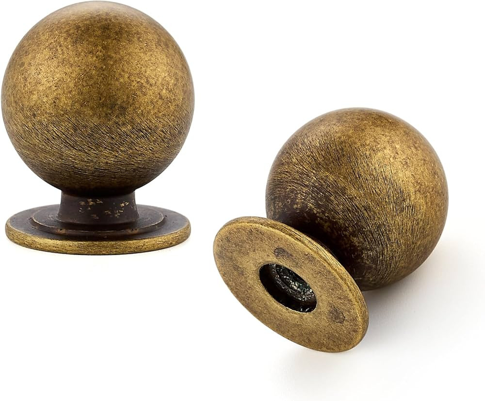 12 Pack Antique Brass Cabinet Knobs, Round Dresser Knobs, Ball Kitchen Cabinet Hardware, 0.95" Di... | Amazon (US)