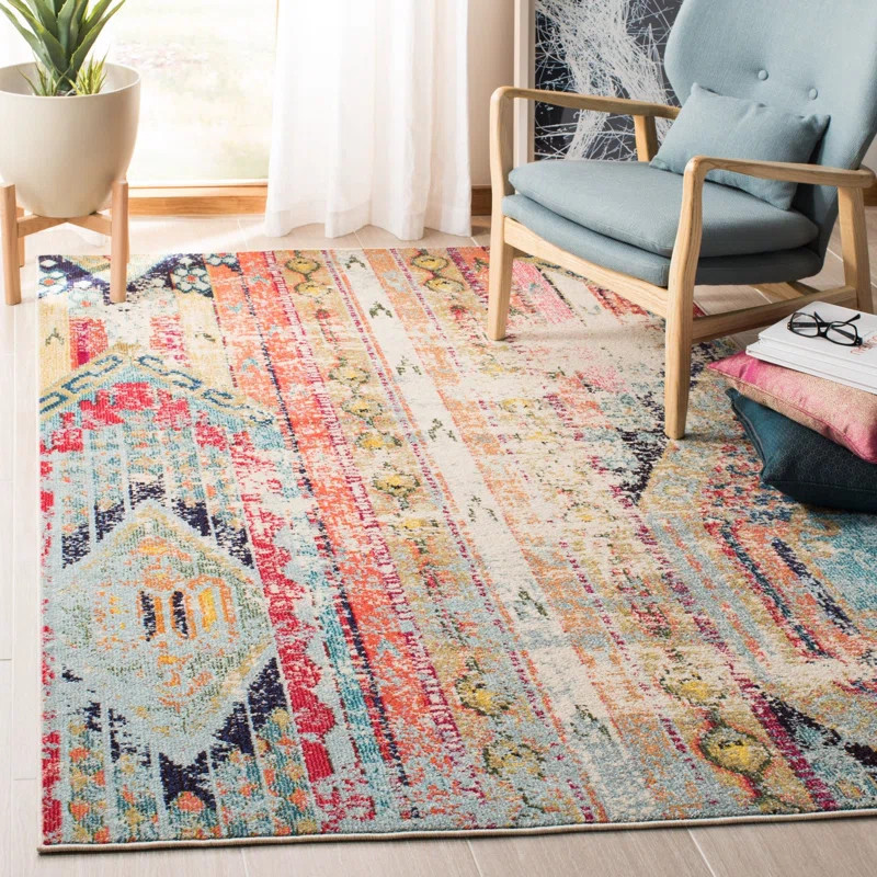 Wooler Power Loom Performance Blue / Orange Rug | Wayfair North America