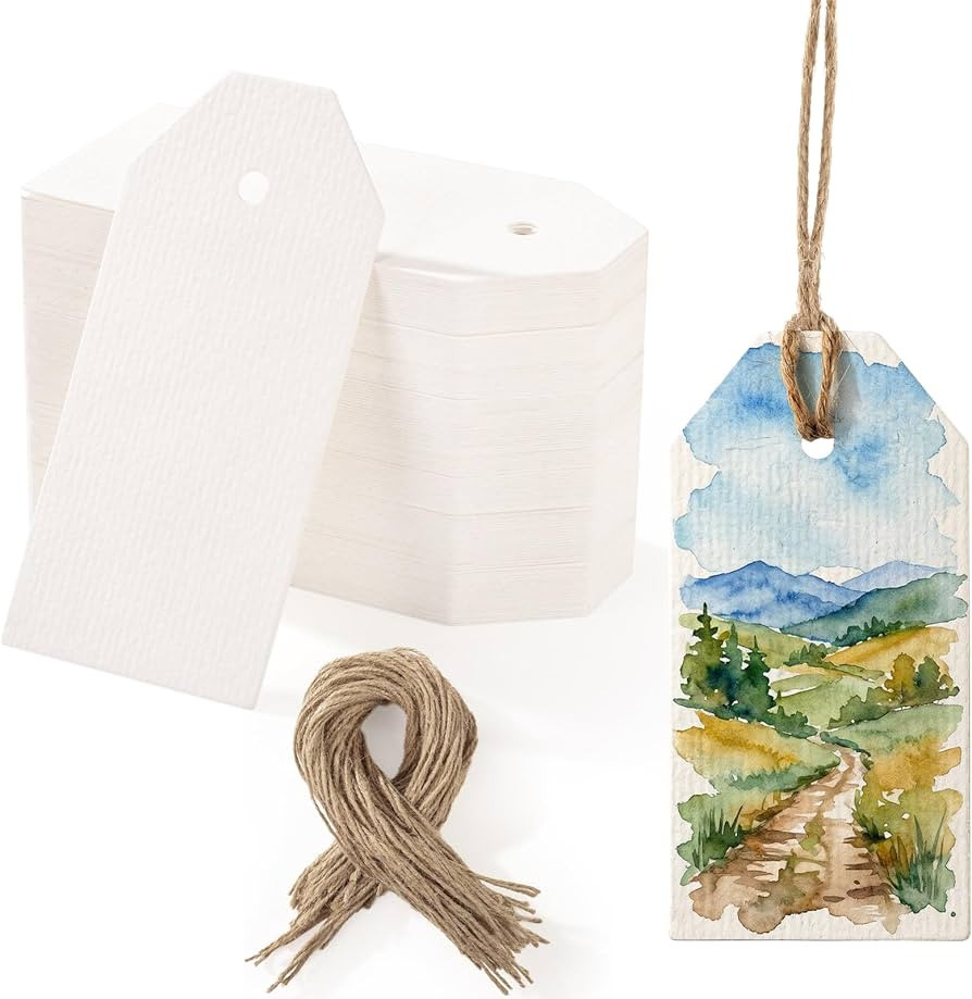 120 Pcs Watercolor Tags with Attached String, Blank Gift Tags Handmade Tags 140 lb/300 GSM Waterc... | Amazon (US)