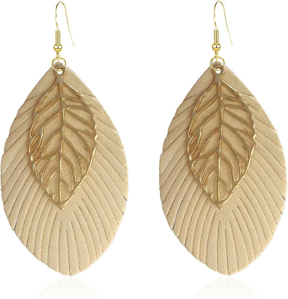 Large Genuine Soft Leather Handmade Fringe Feather Tassel Lightweight Tear Drop Dangle Color Earr... | Amazon (US)