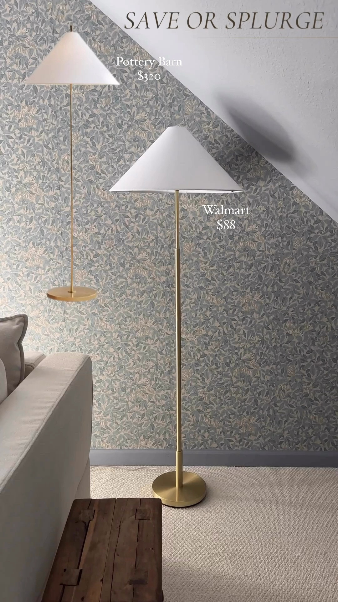 Save or splurge?! 

Similar metal brass floor lamps at Walmart and Pottery Barn (last day on sale, normally $499). Mine is from Walmart and I love the sleek look of the empire shade! 

#LTKHome