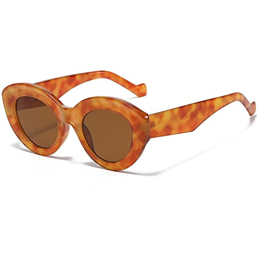 AIEYEZO Oversized Cat Eye Sunglasses for Women Cute Oval Thick Frame Cateye Sun Glasses Chic Retro Style Shades (Orange Leopard) | Amazon (US)