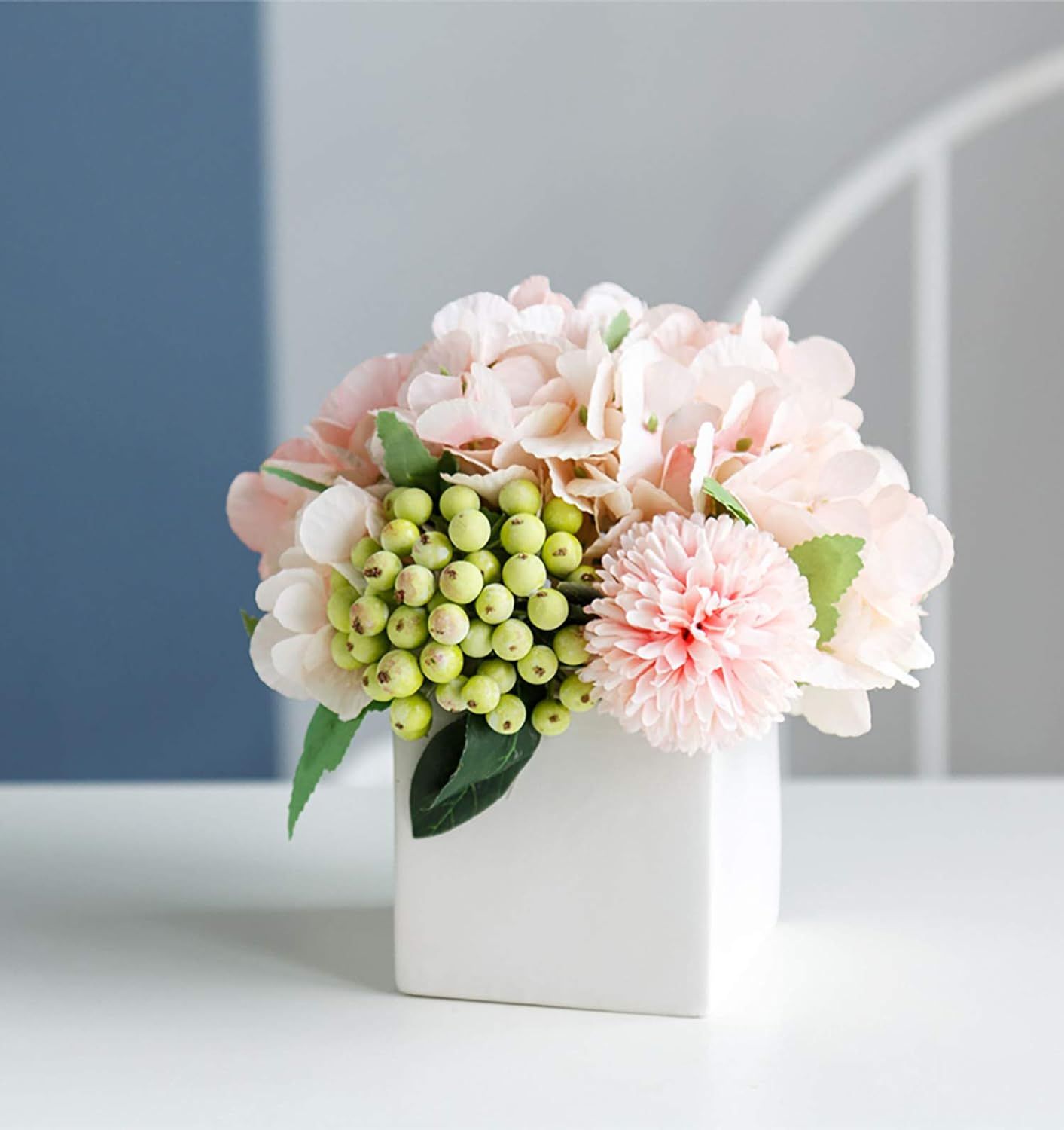 LADADA Artificial Hydrangea Flower Arrangement in Ceramic Vase and Vase Home Decoration Artificia... | Amazon (US)
