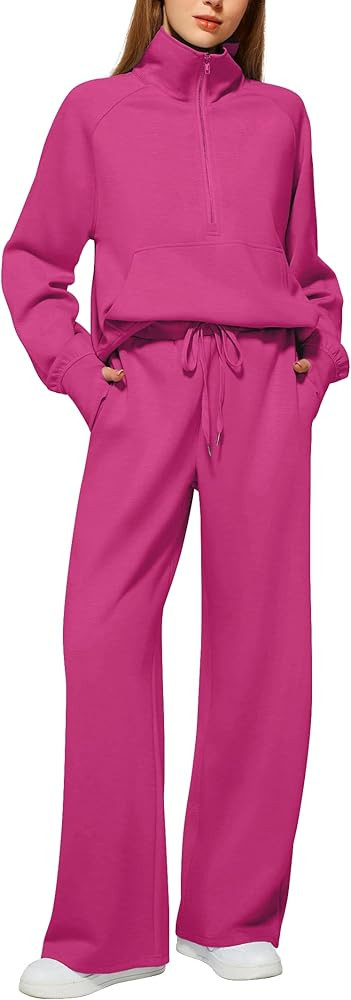 Casly Lamiit Women's 2 Piece Outfits Lounge Set 2025 Oversized Half Zip Sweatshirt Wide Leg Sweat... | Amazon (US)