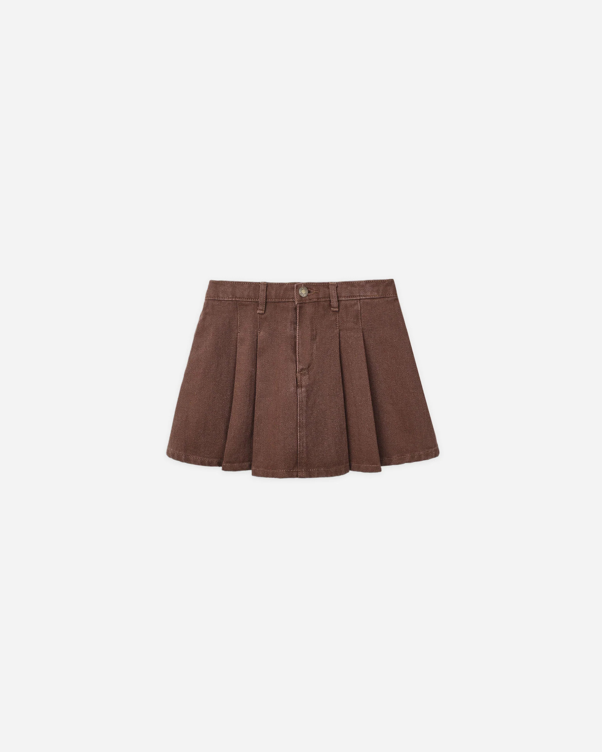 Pleated Denim Skirt || Washed Brown | Rylee + Cru