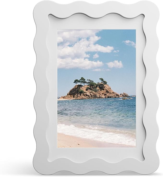 4x6 Picture Frame with Mat for 3.5x5, Wavy Edge Wooden Real Glass Photo Frame for Tabletop and Wa... | Amazon (US)