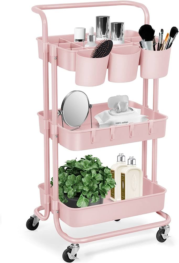 E&D FURNITURE 3 Tier Rolling Storage Cart with Wheels, Utility Art Craft Supply Cart Organizer on... | Amazon (US)