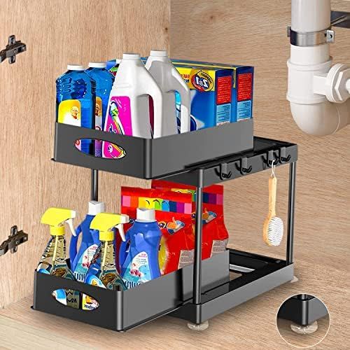 Under Sink Organizers and Storage Multi-purpose 2 Tier under Sink Organizer with Hooks and Suckers u | Amazon (US)