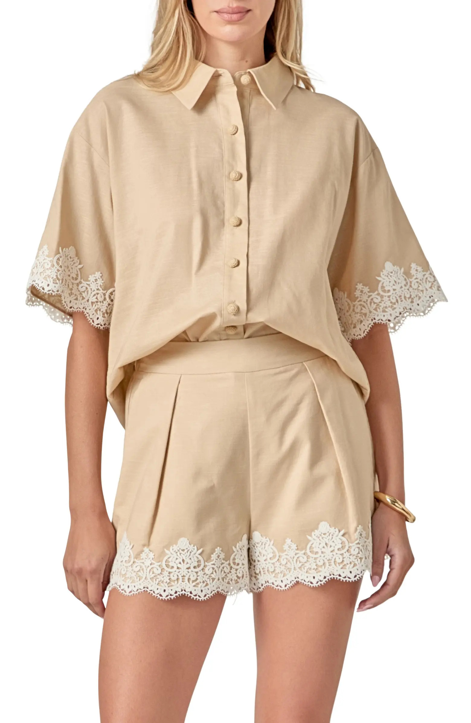 Embroidered Lace Linen Blend Shirt | Nordstrom