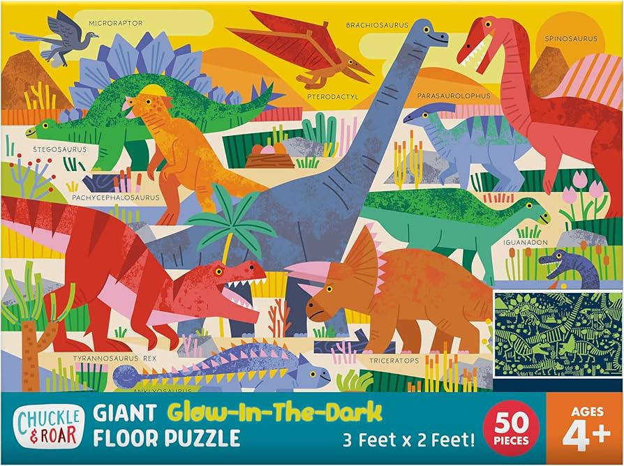 Chuckle & Roar Dinosaur Glow-in-The-Dark Floor Puzzle – 50 Piece Giant Preschool Puzzle | Large... | Amazon (US)
