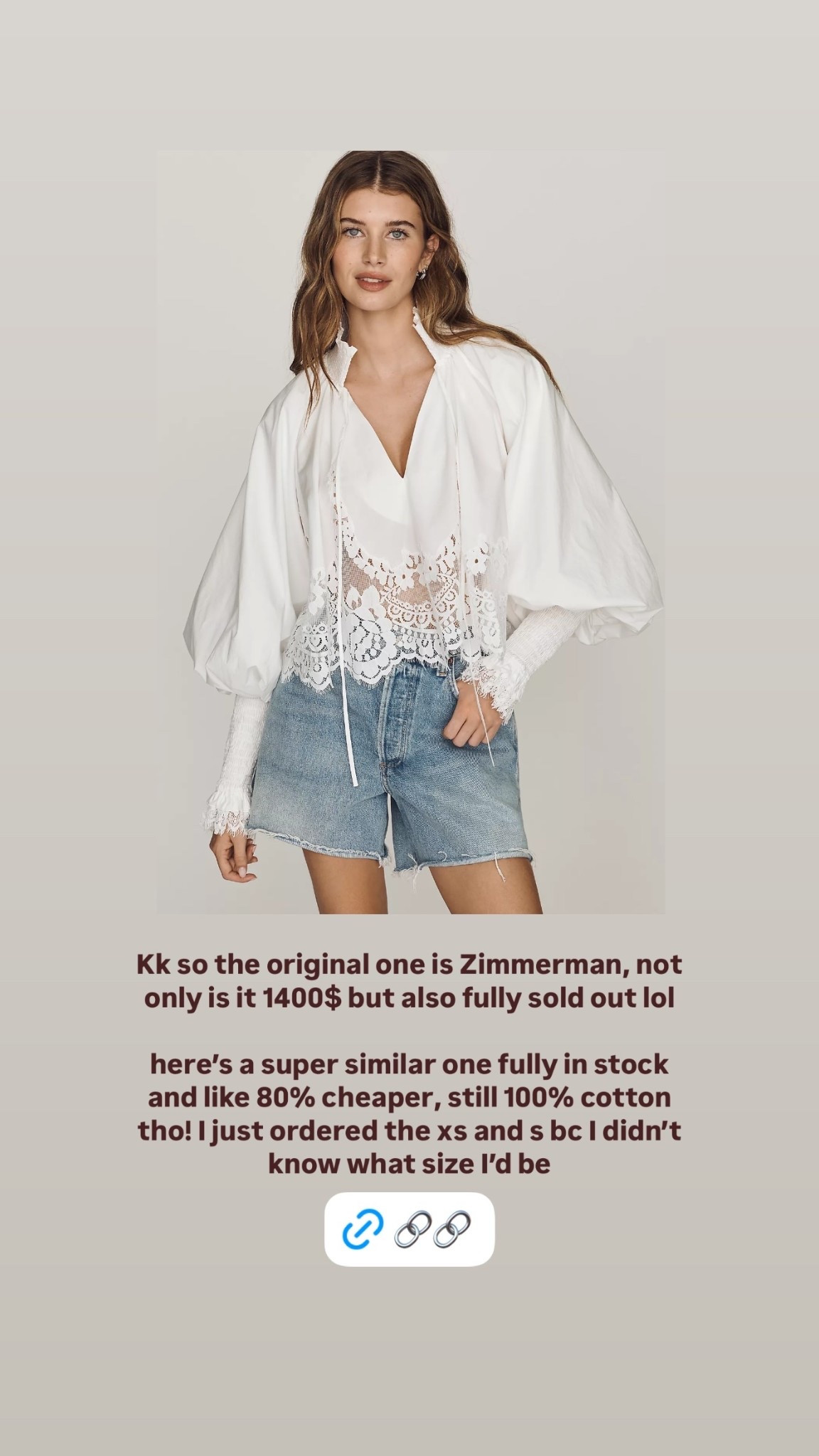 Kk so the original one is Zimmerman, not only is it 1400$ but also fully sold out lol 

here’s a super similar one fully in stock and like 80% cheaper, still 100% cotton tho! I just ordered the xs and s bc I didn’t know what size I’d be  @anthropologie