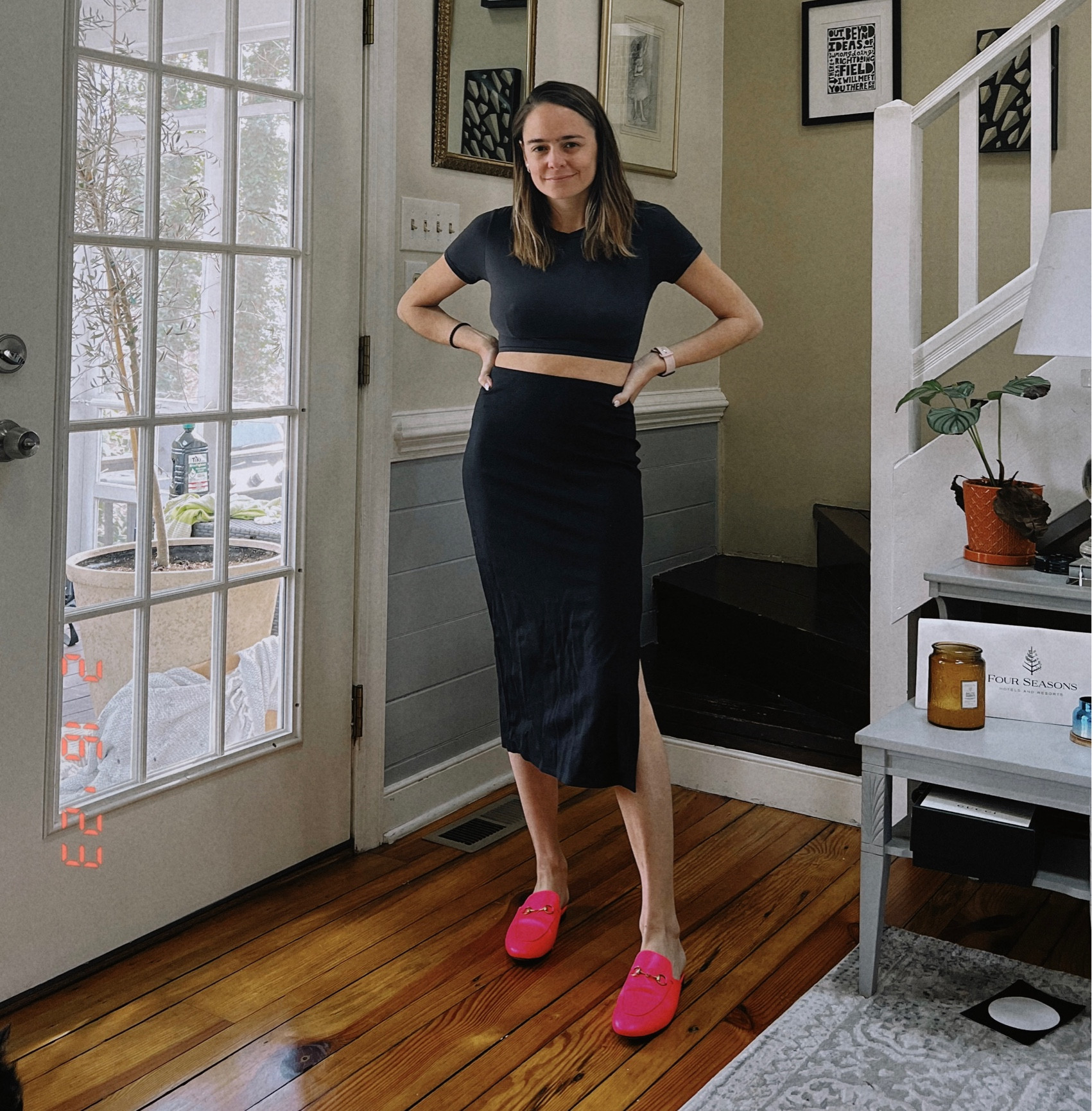 What to wear to an engagement party! Rebecca piersol style. Black pencil skirt with crop top, how to style skins top. 

#LTKunder50 #LTKstyletip #LTKFind