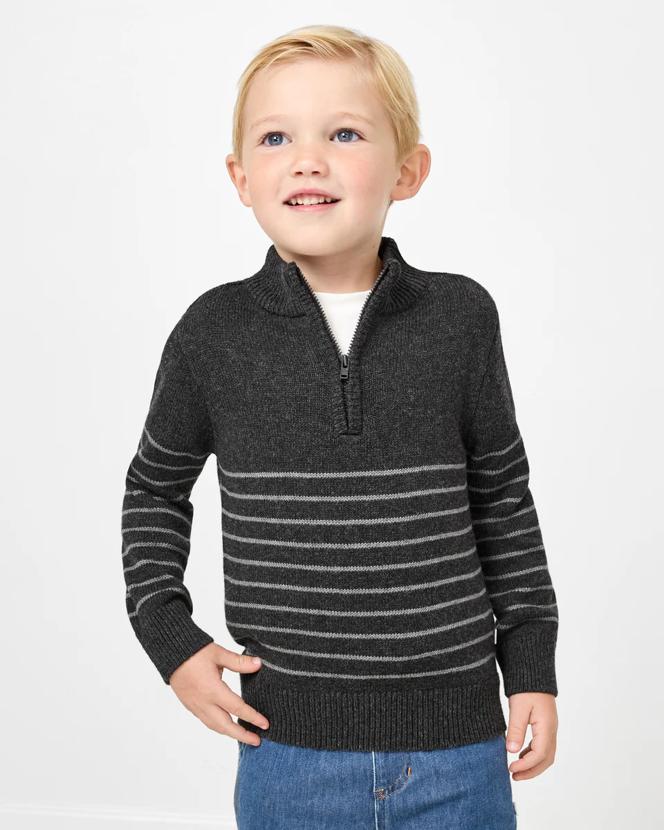 Charcoal Stripes Zip Sweater | Little Sleepies