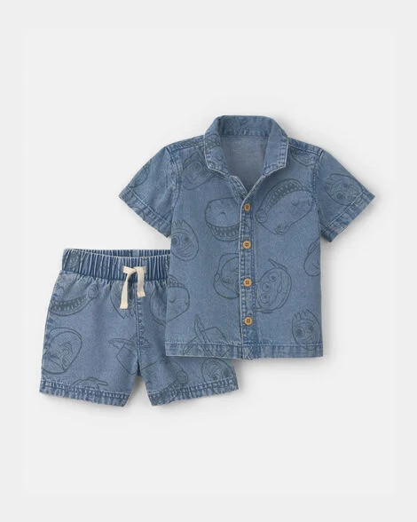 Baby Boy 2-Piece Pixar\u00a9 Toy Story Chambray Short-Sleeve Top & Short Set - Medium Wash | Carter's Inc